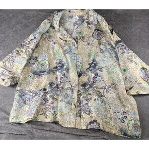 Graff Wear Women’s Blouse Cover Shirt Sheer Floral Size 1X W-2213